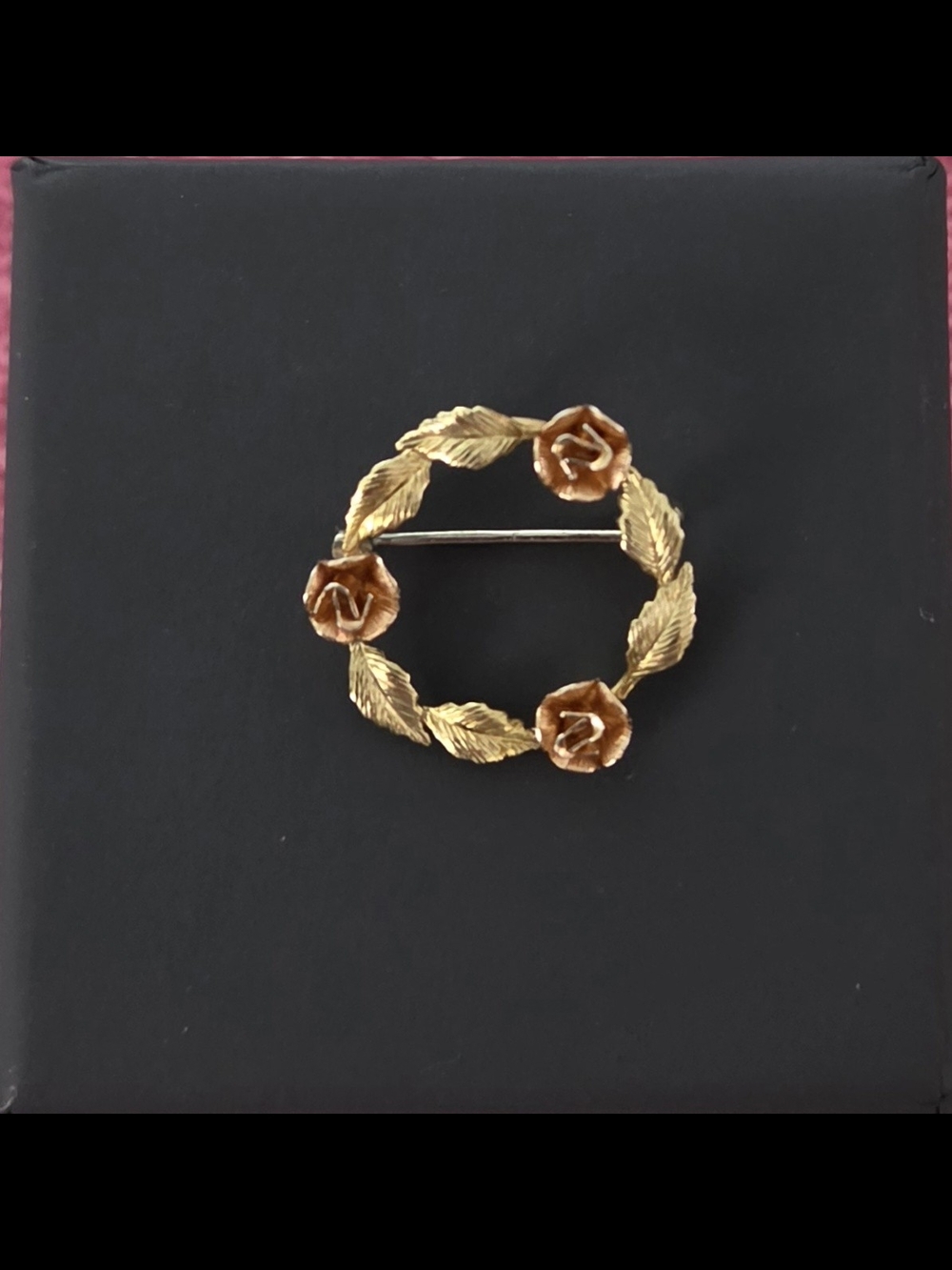 VTG Krementz 14k Rose Gold Overlay Wreath Brooch Pin 1950s Two Tone